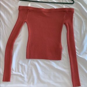 Off the Shoulder Ribbed Long Sleeve Top